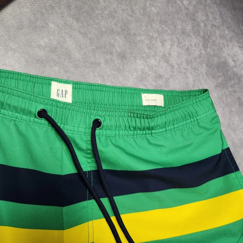 Gap Mens Pool Short Green Striped Swim Trunks Size Large B-6